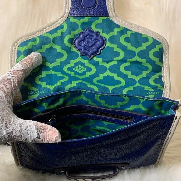 orYANY Embroidered Leather Crossbody/Shoulder HandBag (EUC) Blue/Cream (RARE) - Picture 4 of 14